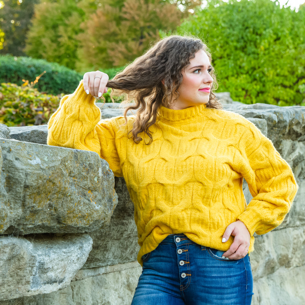 Lauren - Mustard Cable Knit Sweater