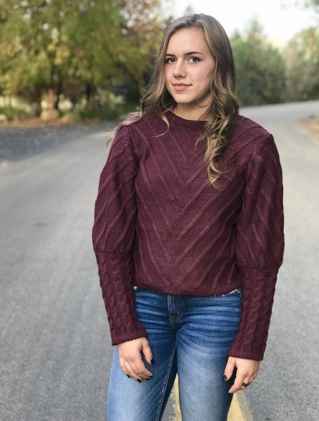 Victoria- Plum Cable Knit Sweater