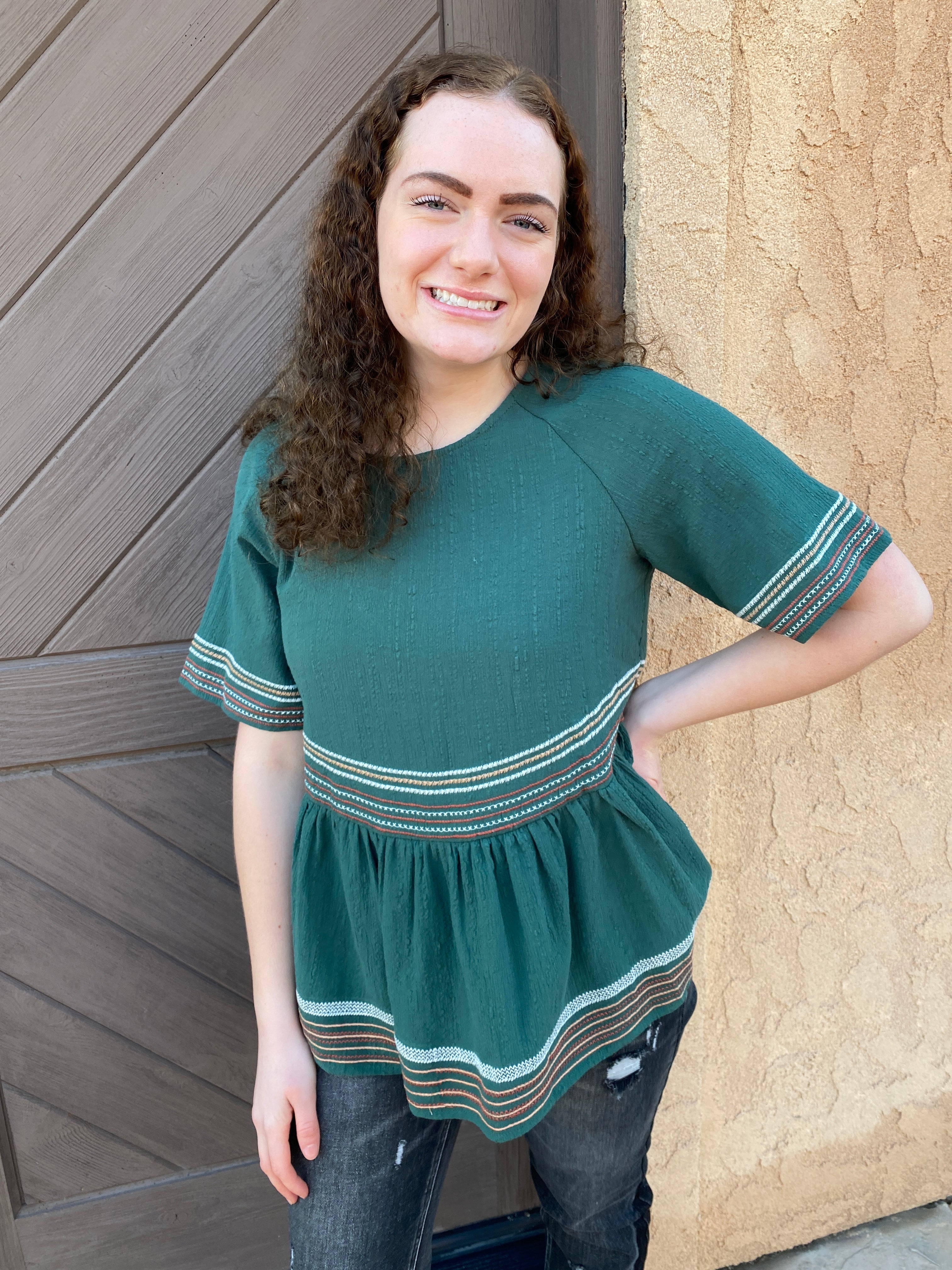 Reagan - Embroidered Emerald Top