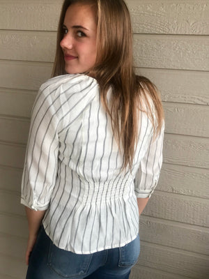 Lucy - Ivory and Black Striped Blouse
