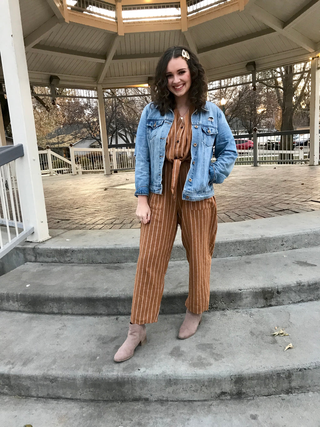 Mia - Carmel Striped Jumpsuit with Bow Front