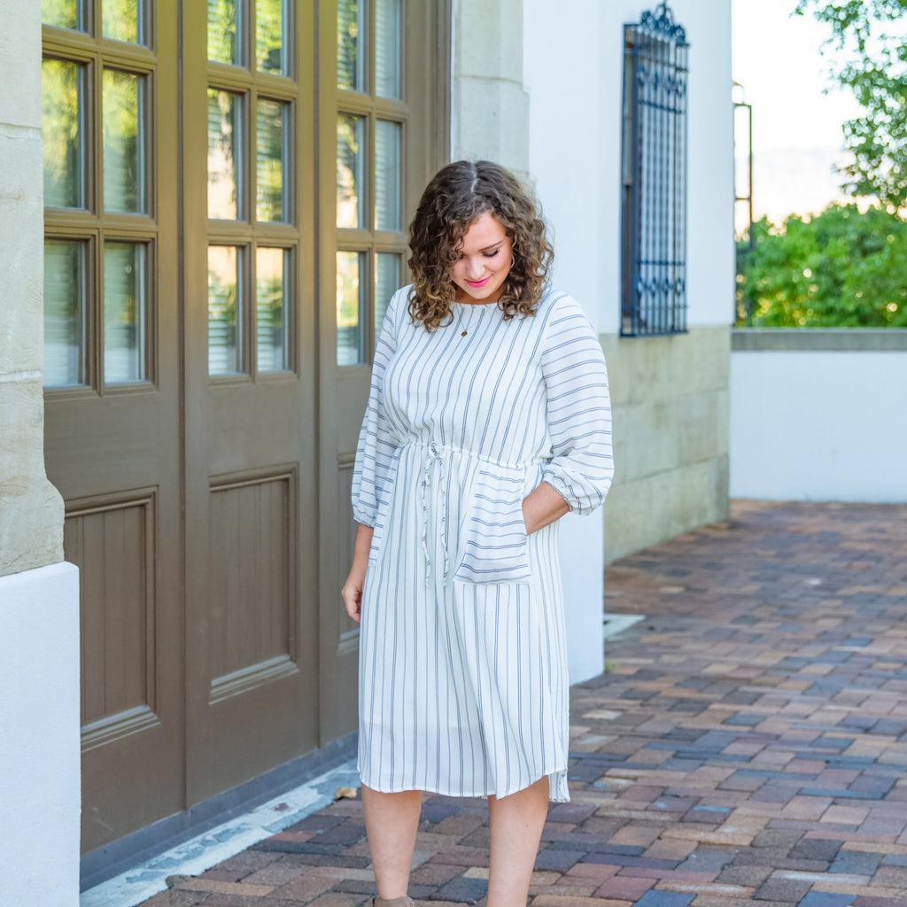 Olivia - Ivory Striped Midi Dress